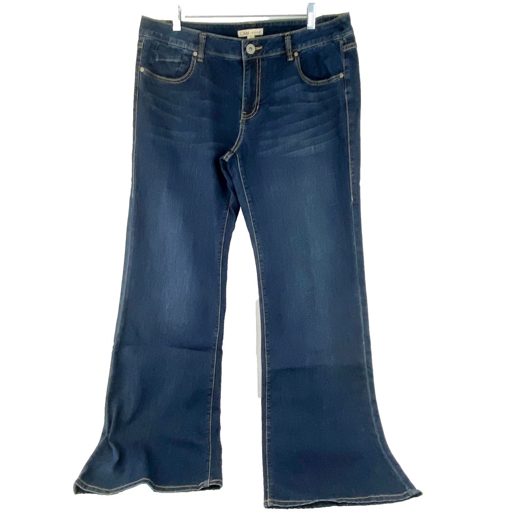 CAbi Jeans Blue Denim Women's 14 Stretch Flare Deep Sea Wash 5-Pocket Design EUC